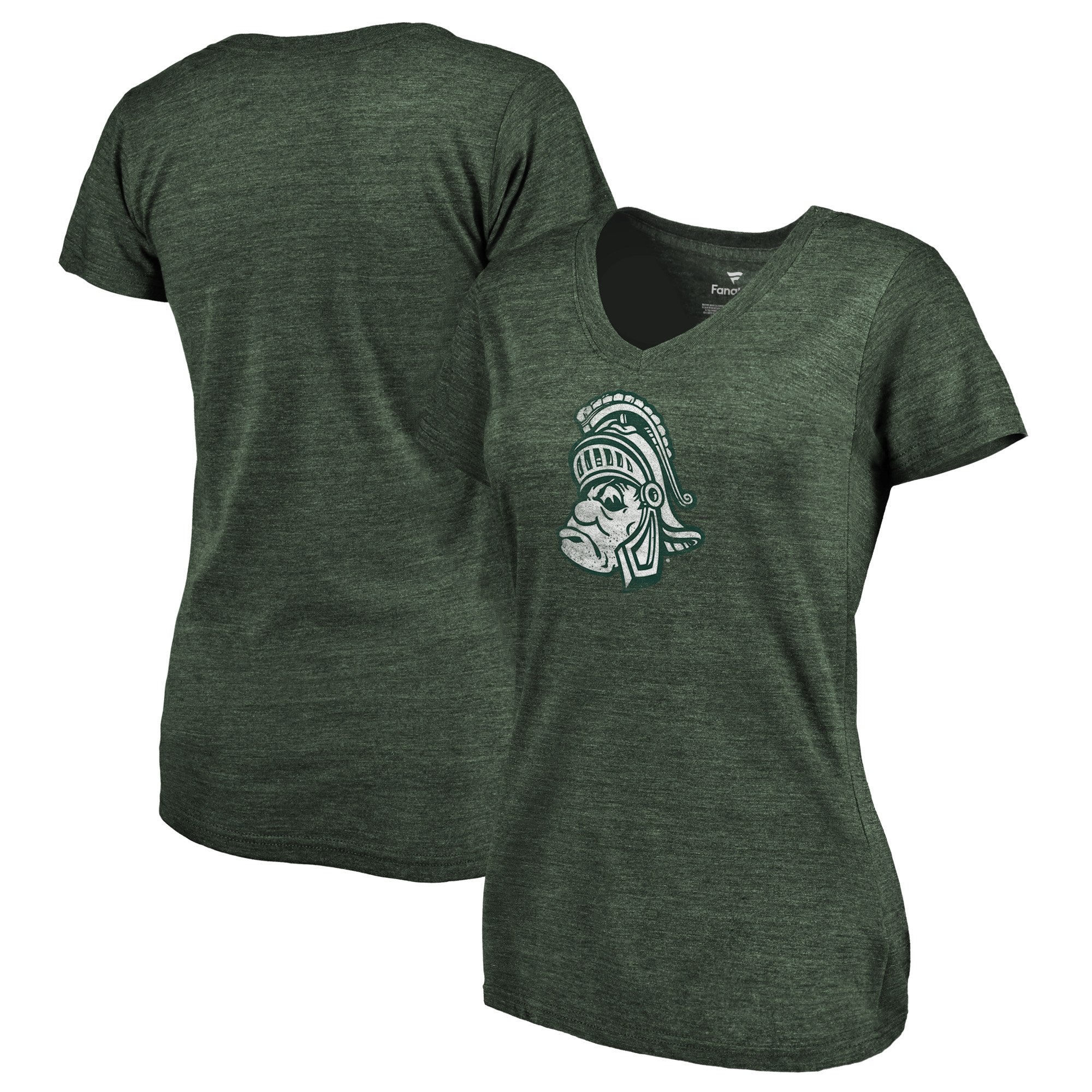 2020 NCAA Fanatics Branded Michigan State Spartans Women Green College Vault Primary Logo TriBlend VNeck TShirt